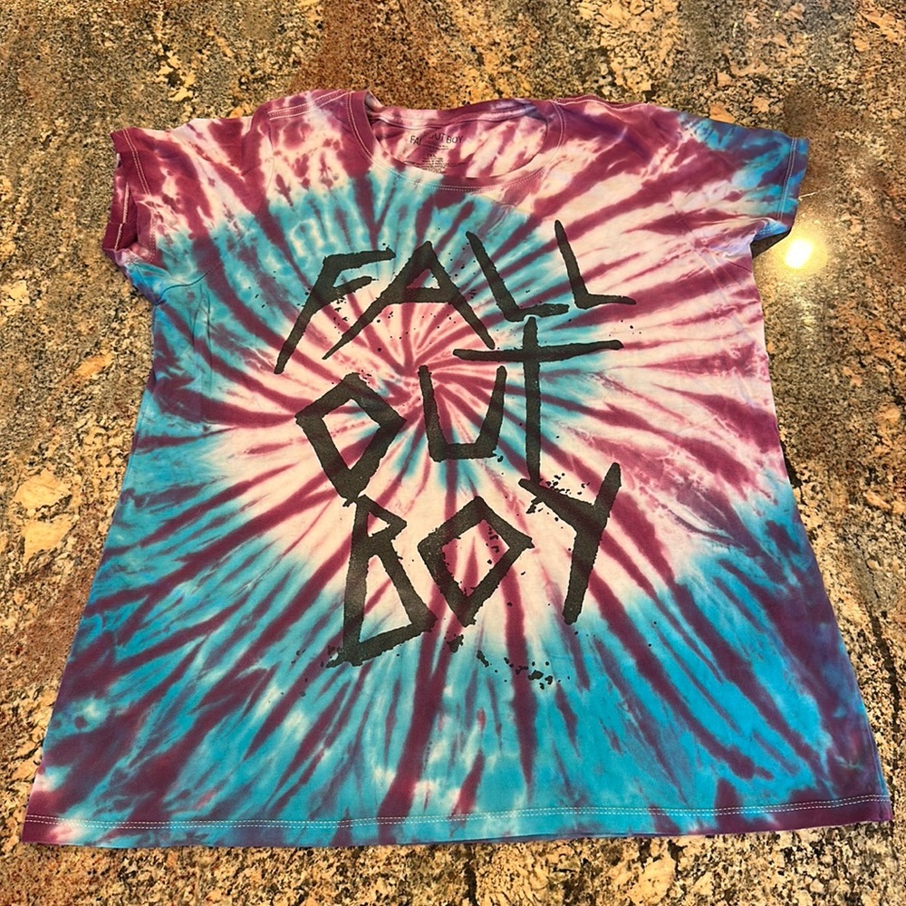 Fall Out Boy Tshirt Womens 2XL Purple Blue Tie Dye Short Sleeve